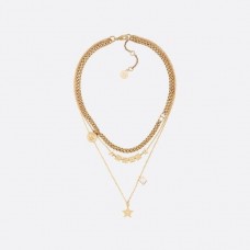 Colier Christian Dior Lucky Square cu pandantive logo și stea din alamă, cu lanțuri multiple