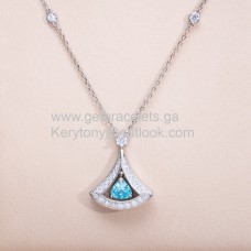 Colier Bvlgari Divas Dream din aur alb cu diamante pavate și safire Copie