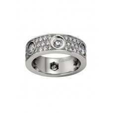 Inel Cartier Love din aur alb de 18k, pavat cu diamante, cu 6 diamante mari