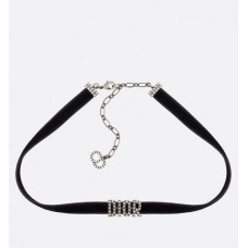  Choker Christian Dioevolution cu panglică de catifea neagră și cristale albe, 37 cm