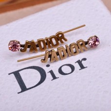 Cercei cu clip pentru femei Dior JAdior Boucles Doreilles cu motiv retro din alamă și cristal roz cu logo