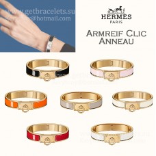 Brățară Hermes Clic Anneau îngustă din email simplu cu accesorii placate, aur galben/aur roz/aur alb pentru fete
