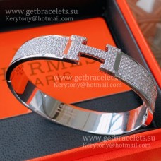 Brățară Hermes Clic Clac H din aur alb cu diamante pavate pentru femei Singapore