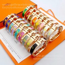 Brățară Hermes Clic Clac HH emailată multicoloră în aur roz PM 12MM Cool Lady Jewelry