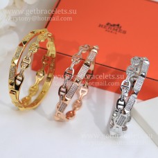 Brățară Hermes Collier de Chien cu strat dublu, aur alb/aur roz/aur galben