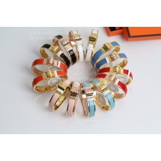 Brățară Hermes Narrow Enamel cu balamale, emailată simplă, cu placaj auriu-roz/galben