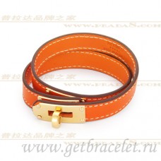 Brățară Hermes Rivale Double Wrap portocalie cu aur