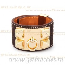 Brățară Hermes Collier de Chien maro cu aur