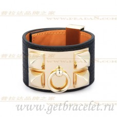 Brățară Hermes Collier de Chien neagră cu aur