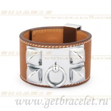 Brățară Hermes Collier de Chien Castaniu cu Argint