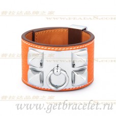 Brățară Hermes Collier de Chien portocalie cu argint