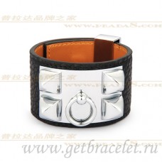 Brățară Hermes Collier de Chien neagră cu argint