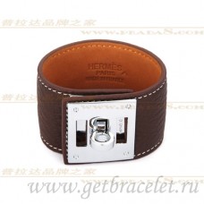 Brățară Hermes Kelly Dog maro cu argint