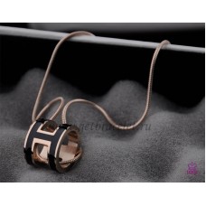 Colier Hermes 3D Pop cu logo-ul „H” și os de șarpe, negru, din aur roz