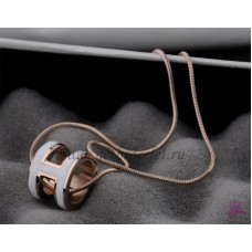 Colier Hermes 3D Pop cu logo-ul „H” și os de șarpe, alb, din aur roz