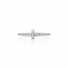 Inel de damă Tiffany T din argint 925 cu cruce, complet cu diamante