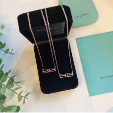 Colier Tiffany T cu două pandantive cu bară orizontală deschisă și diamante pentru femei, aur roz/aur galben/argint