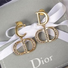 Cercei Christian Dior cu logo CD și inițială, din alamă antică, din metal, cu diamante
