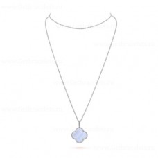 Colier lung Van Cleef Arpels Magic Alhambra cu 1 pandantiv din aur alb și calcedonie