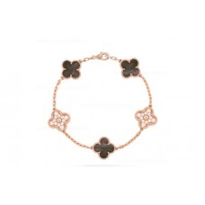 Brățară Van Cleef Arpels Alhambra cu 5 motive, cu diamante și sidef gri