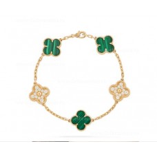 Brățară Van Cleef Arpels Alhambra cu 5 motive, diamante și malachit