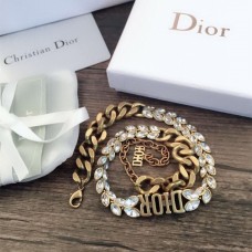 Dior DIOR Logo Charm Lanț Gros Marquise Diamant Femei Alamă Antică Cristal Alb Colier Artificial