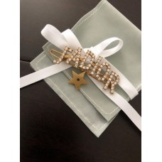 Agrafă de păr Cristian Dior cu logo Dior și detaliu stea, din alamă, cu diamante