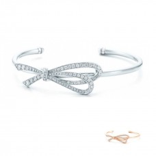 Brățară Tiffany Bow Cuff din argint sterling placată cu aur alb și diamante cu fundă