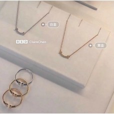 Colier cu pandantiv Tiffany Co T Smile Diamonds, argintiu, roz/aur galben, pentru femei