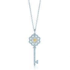 Colier cu pandantiv Tiffany Keys Rose Key cu diamante, argint sterling, vânzare LA