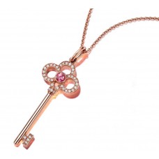 Colier Tiffany Keys Mini Crown cu cristale roz și diamante, aur roz