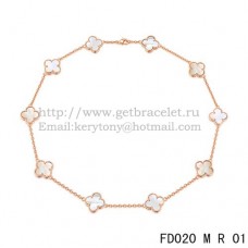 Colier Van Cleef Arpels Alhambra din aur roz cu 10 motive, sidef alb, 45 cm