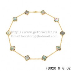 Colier Van Cleef Arpels Alhambra din aur galben cu 10 motive, sidef gri, 45 cm