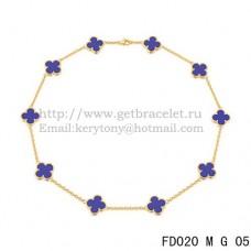 Colier Van Cleef Arpels Alhambra din aur galben cu 10 motive și lapis lazuli, sidef, 45 cm