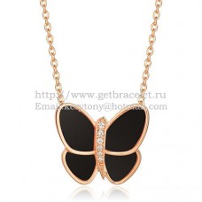 Colier cu pandantiv Van Cleef Arpels Flying Butterfly din aur roz cu diamante din onix negru