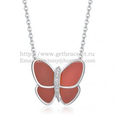 Colier cu pandantiv Van Cleef Arpels Flying Butterfly din aur alb cu diamante roșii din onix