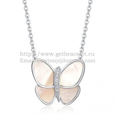 Colier cu pandantiv Van Cleef Arpels Flying Butterfly din aur alb cu diamante albe din sidef