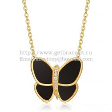 Colier cu pandantiv Van Cleef Arpels Flying Butterfly din aur galben cu diamante din onix negru