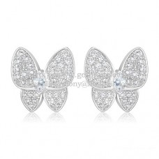 Cercei Van Cleef Arpels Flying Two Butterfly din aur alb cu diamante pavate