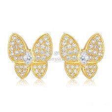 Cercei Van Cleef Arpels Flying Two Butterfly din aur galben cu diamante pavate