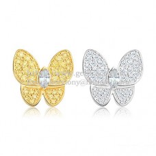 Cercei Van Cleef Arpels Flying Two Butterfly din aur galben și alb cu diamante pavate