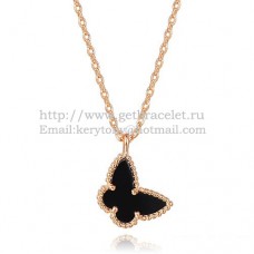 Colier Van Cleef Arpels Lucky Alhambra Butterfly din aur roz cu sidef onix negru