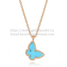 Colier Van Cleef Arpels Lucky Alhambra Butterfly din aur roz cu sidef turcoaz