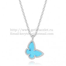 Colier Van Cleef Arpels Lucky Alhambra Butterfly din aur alb cu sidef turcoaz