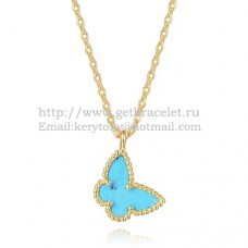 Colier Van Cleef Arpels Lucky Alhambra Butterfly din aur galben cu sidef turcoaz