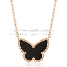 Pandantiv Van Cleef Arpels Lucky Alhambra Butterfly din aur roz cu sidef onix negru
