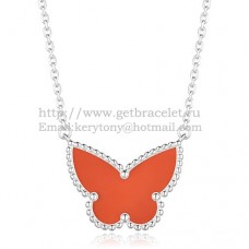 Pandantiv Van Cleef Arpels Lucky Alhambra Butterfly din aur alb cu sidef carneol