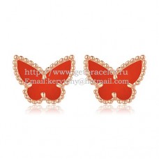 Cercei Van Cleef Arpels Sweet Alhambra Butterfly din aur roz cu sidef carneol