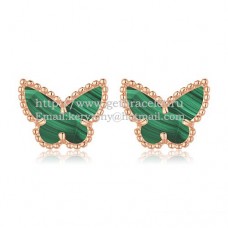 Cercei Van Cleef Arpels Sweet Alhambra Butterfly din aur roz cu sidef de malachit