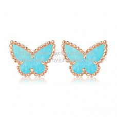 Cercei Van Cleef Arpels Sweet Alhambra Butterfly din aur roz cu sidef turcoaz